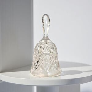 Imperial Glass Co. Bell Ohio Feather Notching Button Clear With Clapper